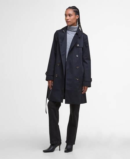 Short Greta Showerproof Trench Coat Dark Navy/Hessian Tartan