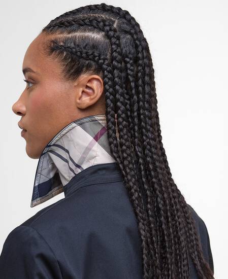 Short Greta Showerproof Trench Coat Dark Navy/Hessian Tartan