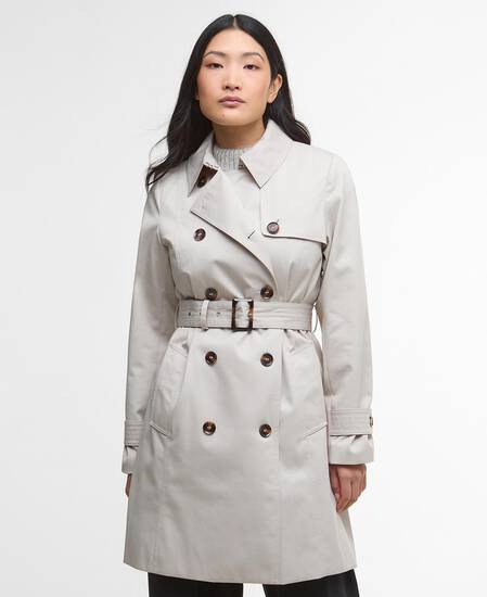 Short Greta Showerproof Trench Coat Mist/Hessian Tartan