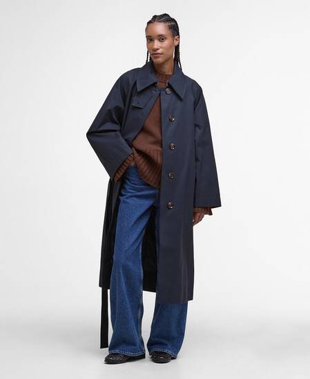 Robyn Showerproof Trench Coat Dark Navy/Hessian Tartan