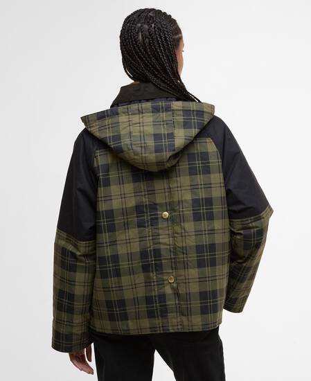 Elaine Showerproof Jacket Olive Check/Black