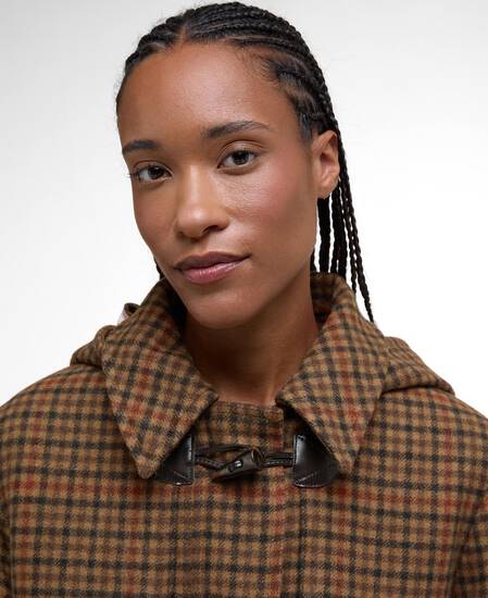 Melody Check Wool Duffle Coat Brown/Orange Check/Hessian Tartan