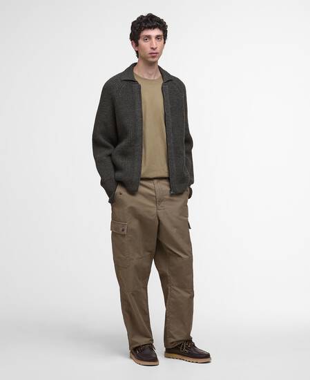 Garthman Knitted Zip-Up Jumper Olive Ink