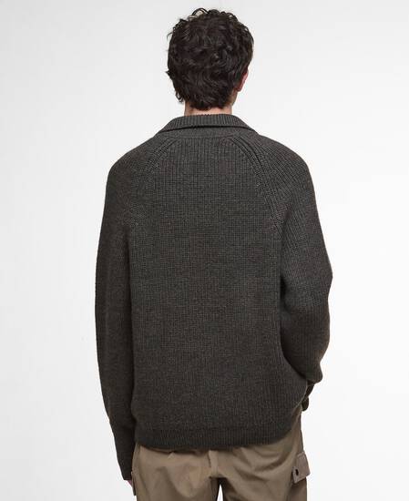 Garthman Knitted Zip-Up Jumper Olive Ink