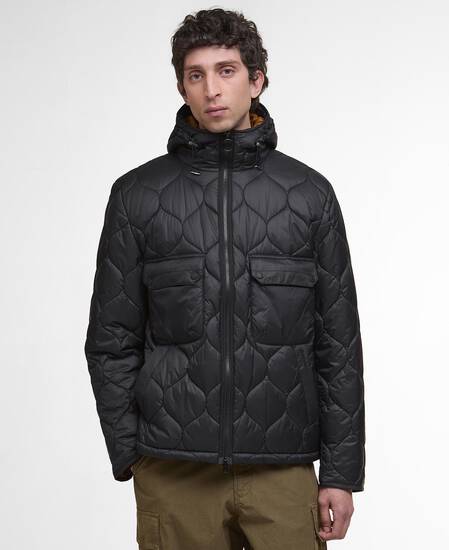 Re-Engineered Hooded Spey Quilted Jacket Black